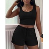 image:imageEkouaer Womens 3 Piece Lounge Set Soft Twisted Rib Knit Summer Vacation Outfits Crop Top Shorts amp Pants Set With PokcetBlack