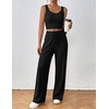 image:imageEkouaer Womens 3 Piece Lounge Set Soft Twisted Rib Knit Summer Vacation Outfits Crop Top Shorts amp Pants Set With PokcetBlack