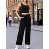 image:imageEkouaer Womens 3 Piece Lounge Set Soft Twisted Rib Knit Summer Vacation Outfits Crop Top Shorts amp Pants Set With PokcetBlack