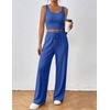 image:imageEkouaer Womens 3 Piece Lounge Set Soft Twisted Rib Knit Summer Vacation Outfits Crop Top Shorts amp Pants Set With PokcetBlue