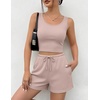 image:imageEkouaer Womens 3 Piece Lounge Set Soft Twisted Rib Knit Summer Vacation Outfits Crop Top Shorts amp Pants Set With PokcetChampagne