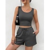 image:imageEkouaer Womens 3 Piece Lounge Set Soft Twisted Rib Knit Summer Vacation Outfits Crop Top Shorts amp Pants Set With PokcetDark Gery