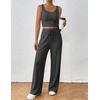 image:imageEkouaer Womens 3 Piece Lounge Set Soft Twisted Rib Knit Summer Vacation Outfits Crop Top Shorts amp Pants Set With PokcetDark Gery