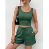 image:imageEkouaer Womens 3 Piece Lounge Set Soft Twisted Rib Knit Summer Vacation Outfits Crop Top Shorts amp Pants Set With PokcetGreen