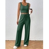 image:imageEkouaer Womens 3 Piece Lounge Set Soft Twisted Rib Knit Summer Vacation Outfits Crop Top Shorts amp Pants Set With PokcetGreen