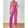 image:imageEkouaer Womens 3 Piece Lounge Set Soft Twisted Rib Knit Summer Vacation Outfits Crop Top Shorts amp Pants Set With PokcetHot Pink