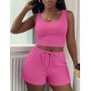 image:imageEkouaer Womens 3 Piece Lounge Set Soft Twisted Rib Knit Summer Vacation Outfits Crop Top Shorts amp Pants Set With PokcetHot Pink