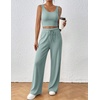 image:imageEkouaer Womens 3 Piece Lounge Set Soft Twisted Rib Knit Summer Vacation Outfits Crop Top Shorts amp Pants Set With PokcetIce Cream Green