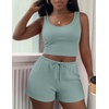 image:imageEkouaer Womens 3 Piece Lounge Set Soft Twisted Rib Knit Summer Vacation Outfits Crop Top Shorts amp Pants Set With PokcetIce Cream Green