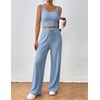 image:imageEkouaer Womens 3 Piece Lounge Set Soft Twisted Rib Knit Summer Vacation Outfits Crop Top Shorts amp Pants Set With PokcetLight Blue