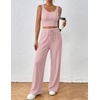 image:imageEkouaer Womens 3 Piece Lounge Set Soft Twisted Rib Knit Summer Vacation Outfits Crop Top Shorts amp Pants Set With PokcetLight Pink
