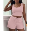 image:imageEkouaer Womens 3 Piece Lounge Set Soft Twisted Rib Knit Summer Vacation Outfits Crop Top Shorts amp Pants Set With PokcetLight Pink