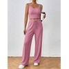 image:imageEkouaer Womens 3 Piece Lounge Set Soft Twisted Rib Knit Summer Vacation Outfits Crop Top Shorts amp Pants Set With PokcetPink
