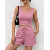 image:imageEkouaer Womens 3 Piece Lounge Set Soft Twisted Rib Knit Summer Vacation Outfits Crop Top Shorts amp Pants Set With PokcetPink