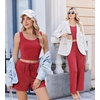 image:imageEkouaer Womens 3 Piece Lounge Set Soft Twisted Rib Knit Summer Vacation Outfits Crop Top Shorts amp Pants Set With PokcetRed