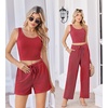 image:imageEkouaer Womens 3 Piece Lounge Set Soft Twisted Rib Knit Summer Vacation Outfits Crop Top Shorts amp Pants Set With PokcetRed