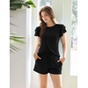 image:imageEkouaer Womens Pajama Sets 2 Piece Ruffle Sleeves Top and Shorts Pjs Soft Sleepwear Cute Loungewear set with PocketsBlack