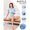 image:imageEkouaer Womens Pajama Sets 2 Piece Ruffle Sleeves Top and Shorts Pjs Soft Sleepwear Cute Loungewear set with PocketsBlue Star