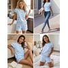 image:imageEkouaer Womens Pajama Sets 2 Piece Ruffle Sleeves Top and Shorts Pjs Soft Sleepwear Cute Loungewear set with PocketsBlue Star
