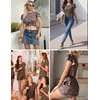 image:imageEkouaer Womens Pajama Sets 2 Piece Ruffle Sleeves Top and Shorts Pjs Soft Sleepwear Cute Loungewear set with PocketsBrown Leopard