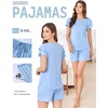 image:imageEkouaer Womens Pajama Sets 2 Piece Ruffle Sleeves Top and Shorts Pjs Soft Sleepwear Cute Loungewear set with PocketsLight Blue