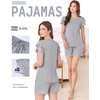 image:imageEkouaer Womens Pajama Sets 2 Piece Ruffle Sleeves Top and Shorts Pjs Soft Sleepwear Cute Loungewear set with PocketsLight Gray