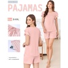 image:imageEkouaer Womens Pajama Sets 2 Piece Ruffle Sleeves Top and Shorts Pjs Soft Sleepwear Cute Loungewear set with PocketsLight Pink