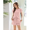 image:imageEkouaer Womens Pajama Sets 2 Piece Ruffle Sleeves Top and Shorts Pjs Soft Sleepwear Cute Loungewear set with PocketsLight Pink