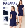 image:imageEkouaer Womens Pajama Sets 2 Piece Ruffle Sleeves Top and Shorts Pjs Soft Sleepwear Cute Loungewear set with PocketsNavy Blue