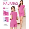 image:imageEkouaer Womens Pajama Sets 2 Piece Ruffle Sleeves Top and Shorts Pjs Soft Sleepwear Cute Loungewear set with PocketsRose Red