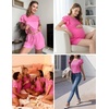 image:imageEkouaer Womens Pajama Sets 2 Piece Ruffle Sleeves Top and Shorts Pjs Soft Sleepwear Cute Loungewear set with PocketsRose Red