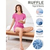 image:imageEkouaer Womens Pajama Sets 2 Piece Ruffle Sleeves Top and Shorts Pjs Soft Sleepwear Cute Loungewear set with PocketsRose Red