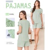 image:imageEkouaer Womens Pajama Sets 2 Piece Ruffle Sleeves Top and Shorts Pjs Soft Sleepwear Cute Loungewear set with PocketsSage Green
