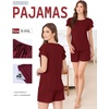 image:imageEkouaer Womens Pajama Sets 2 Piece Ruffle Sleeves Top and Shorts Pjs Soft Sleepwear Cute Loungewear set with PocketsWine Red