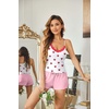 image:imageEkouaer Womens Pajama Sets 2 Piece Sexy Lingerie Sleepwear with Pockets Lightweight Lace Cami Shorts Adjustable Straps PjsRed Heart