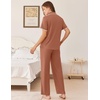 image:imageEkouaer Womens Pajama Sets Button Down Loungewear Short Sleeve Sleepwear 2 Piece Pants Pjs Set with Pockets SXXLBrown