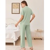 image:imageEkouaer Womens Pajama Sets Button Down Loungewear Short Sleeve Sleepwear 2 Piece Pants Pjs Set with Pockets SXXLLight Green