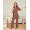 image:imageEkouaer Womens Pajama Sets Button Down Pjs Lounge Sets 2 Piece Short Sleeve Sleepwear Soft Comfy LoungewearBrown