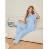 image:imageEkouaer Womens Pajama Sets Button Down Pjs Lounge Sets 2 Piece Short Sleeve Sleepwear Soft Comfy LoungewearCool Blue