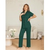 image:imageEkouaer Womens Pajama Sets Button Down Pjs Lounge Sets 2 Piece Short Sleeve Sleepwear Soft Comfy LoungewearDark Green