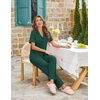 image:imageEkouaer Womens Pajama Sets Button Down Pjs Lounge Sets 2 Piece Short Sleeve Sleepwear Soft Comfy LoungewearDark Green