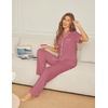 image:imageEkouaer Womens Pajama Sets Button Down Pjs Lounge Sets 2 Piece Short Sleeve Sleepwear Soft Comfy LoungewearOld Rose
