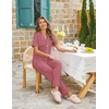 image:imageEkouaer Womens Pajama Sets Button Down Pjs Lounge Sets 2 Piece Short Sleeve Sleepwear Soft Comfy LoungewearOld Rose