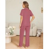 image:imageEkouaer Womens Pajama Sets Button Down Pjs Lounge Sets 2 Piece Short Sleeve Sleepwear Soft Comfy LoungewearOld Rose