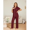 image:imageEkouaer Womens Pajama Sets Button Down Pjs Lounge Sets 2 Piece Short Sleeve Sleepwear Soft Comfy LoungewearWine Red