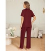 image:imageEkouaer Womens Pajama Sets Button Down Pjs Lounge Sets 2 Piece Short Sleeve Sleepwear Soft Comfy LoungewearWine Red