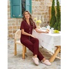 image:imageEkouaer Womens Pajama Sets Button Down Pjs Lounge Sets 2 Piece Short Sleeve Sleepwear Soft Comfy LoungewearWine Red