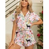 image:imageEkouaer Womens Pajama Sets Button Down Short Sleeve Top and Shorts Cute Ruffled Pjs Sets SleepwearAnimal and Plant World