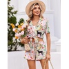 image:imageEkouaer Womens Pajama Sets Button Down Short Sleeve Top and Shorts Cute Ruffled Pjs Sets SleepwearAnimal and Plant World