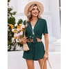 image:imageEkouaer Womens Pajama Sets Button Down Short Sleeve Top and Shorts Cute Ruffled Pjs Sets SleepwearGreen